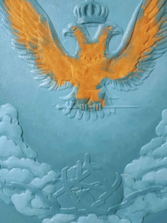 Deus Meum Que Jus embossed leather art - Image 2